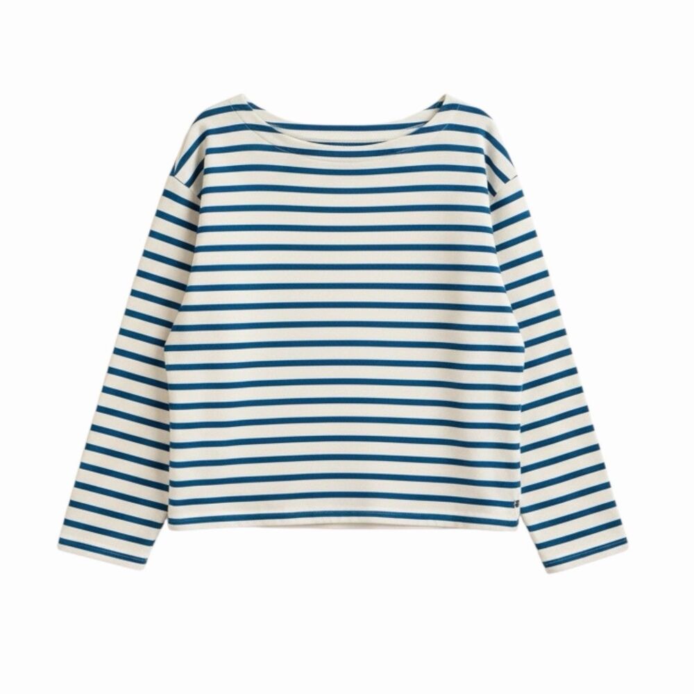 Old Navy Boatneck Knit Top Blouse Shirt Stripe White Teal Turquoise XL